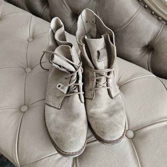 Bussola Combat Boots Lightweight Leather Suede Taupe Beige Camo size 9.5 Italy - Picture 7 of 8